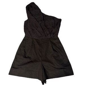 Black Halo Women’s One Shoulder Romper Black  Sz S Minimalist Cocktail Designer